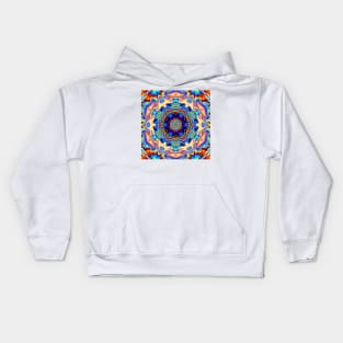 Psychedelic Kaleidoscope Flower Blue Green and Orange Kids Hoodie